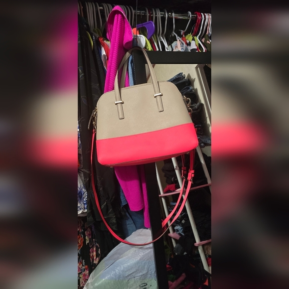 🍁🍂NWOT Kate Spade Beige/Neon Pink Leather Cedar Street Maise Satchel - Picture 4 of 6